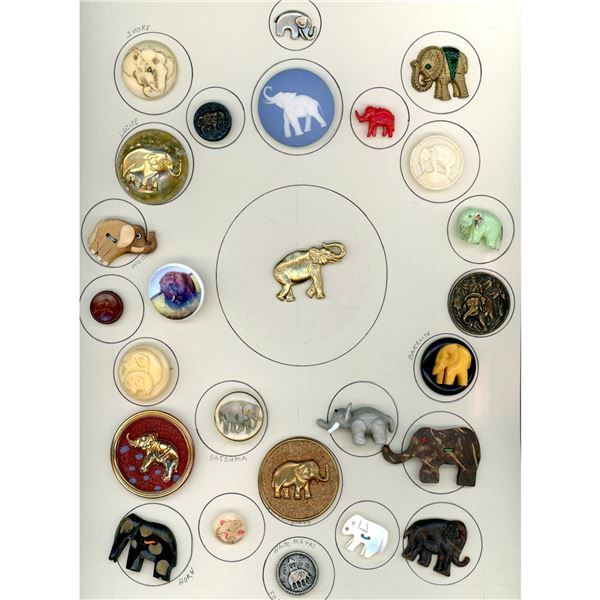 A card of division one & three assorted Elephant buttons