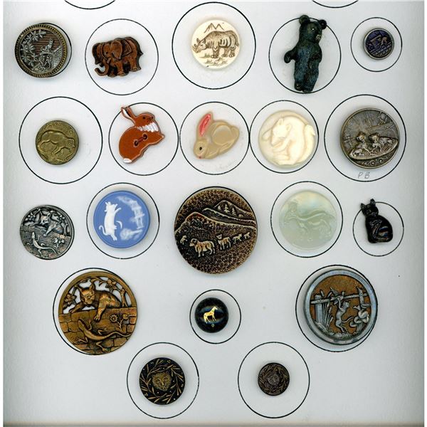 A partial card of div. 1 & 3 assorted animal buttons