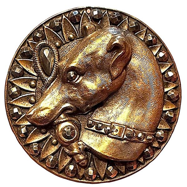 A division 1 high relief brass pictorial Dog button