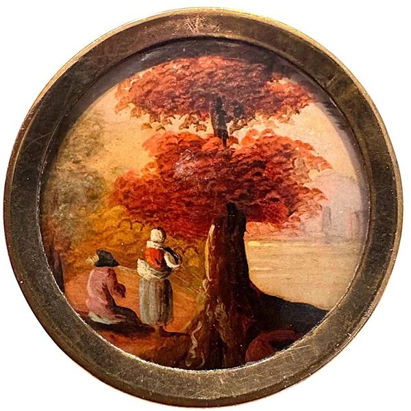 A division one hand painted scene under glass button