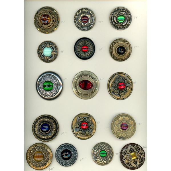 A card of division 1 & 3 assorted large jewel buttons