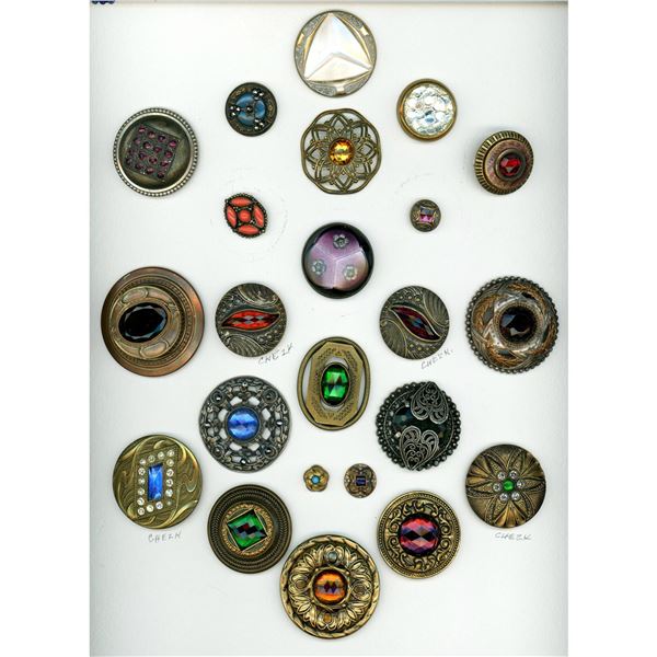 A card of division 1 & 3 glass in metal buttons