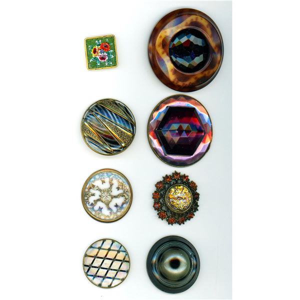 A small card of division 1 & 3 glass in metal buttons