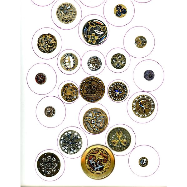 A card of division one metal & steel buttons