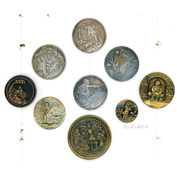 A partial card of division one metal pictorial buttons