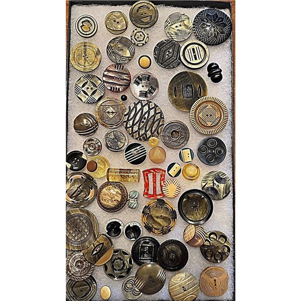 A Riker tray of assorted celluloid buttons