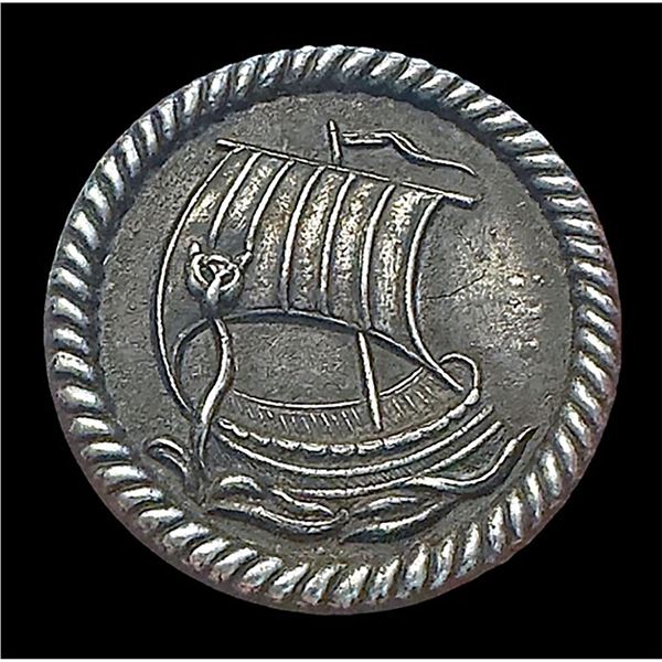 A division three white metal sailing ship button