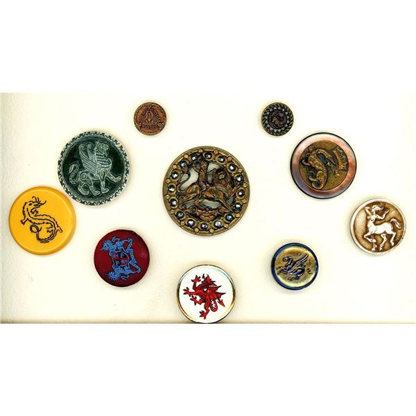 A small card of assorted material dragon buttons