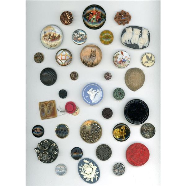 A full card of division 1 & 3 assorted material buttons