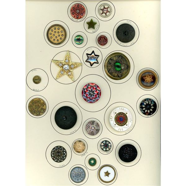 A card of division 1 & 3 assorted Star pattern Buttons