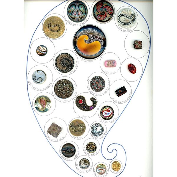 A card of division 1 & 3 paisley pattern buttons