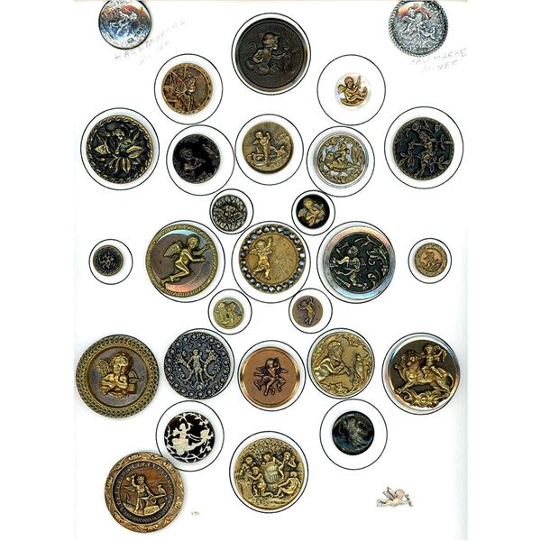 A full card of division one Cherub and Cupid buttons