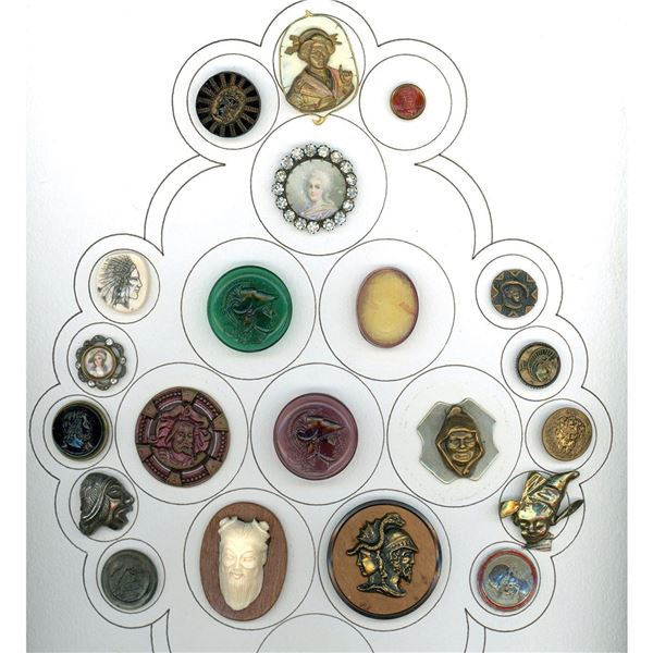 A partial card of division 1 & 3 assorted head buttons