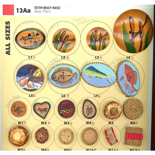 A partial card of division 3 assorted material buttons.