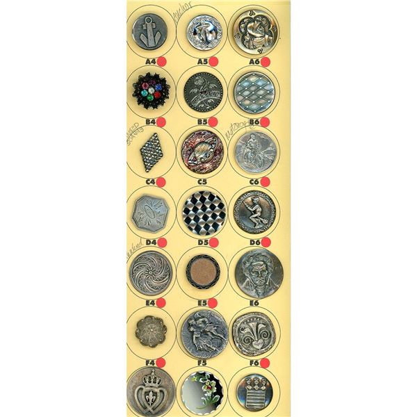 A partial card of division 1 & 3 metal buttons