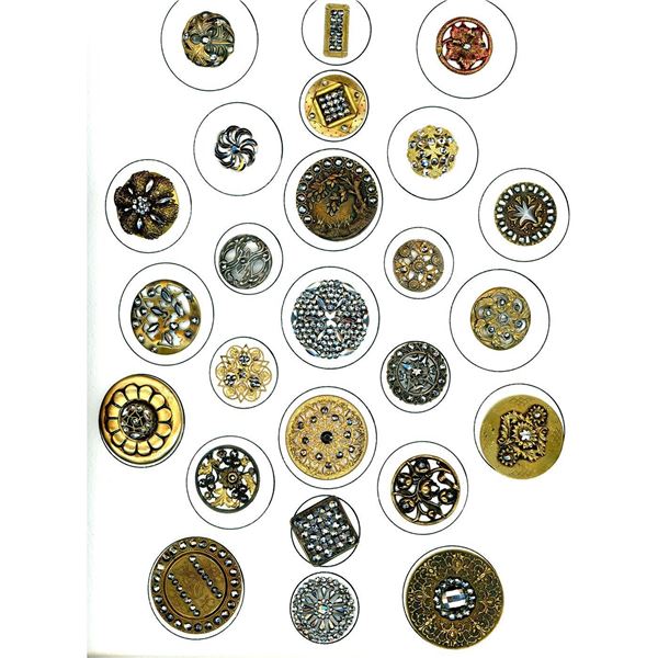 A full card of assorted metal & steel buttons
