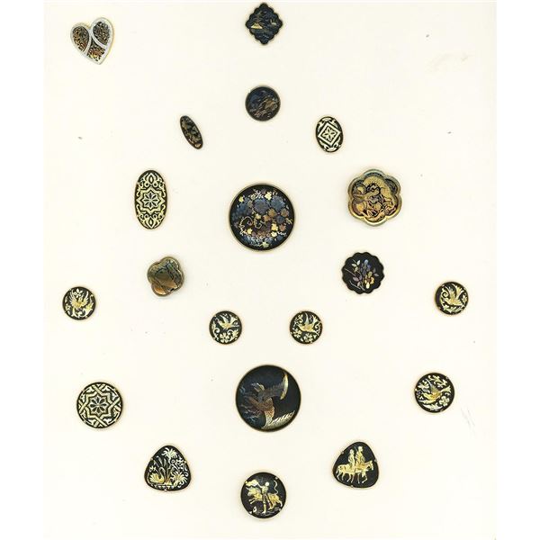 A card of Japanese Damascene metal works buttons