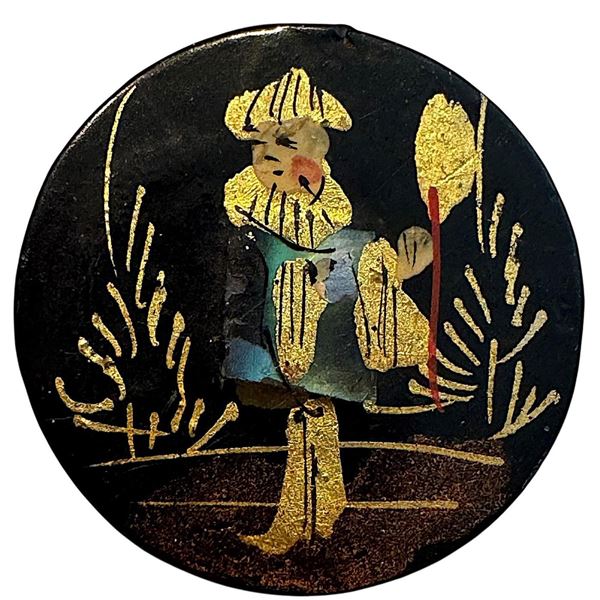 A division one pictorial paper Mache button