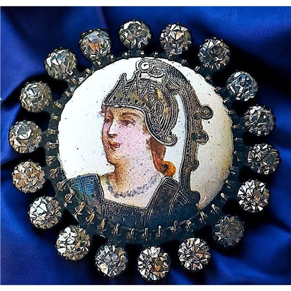 A very rare pictorial enamel with paste border