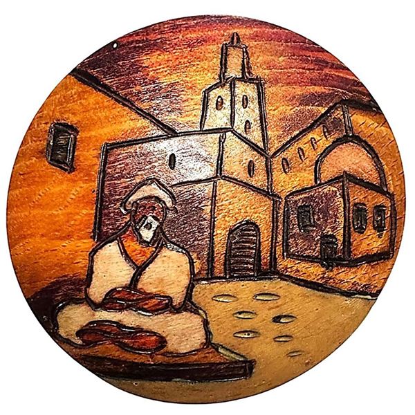 A division 3 carved and colored wood pictorial button
