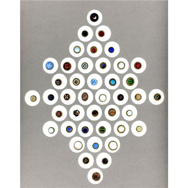 A card of division one glass in metal buttons