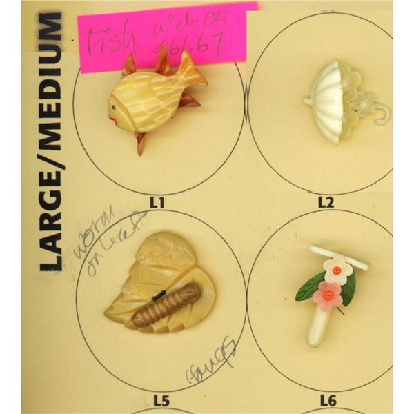 A partial card of division three celluloid buttons