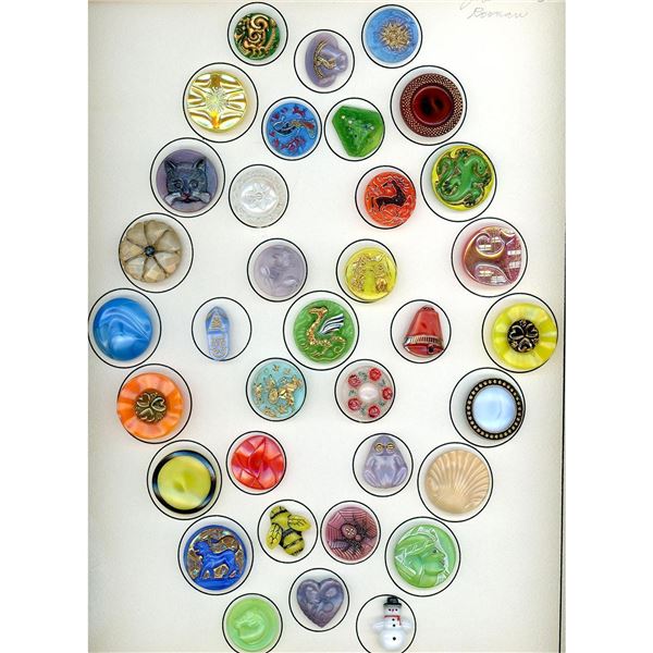 A card of division 3 assorted colored moonglow glass