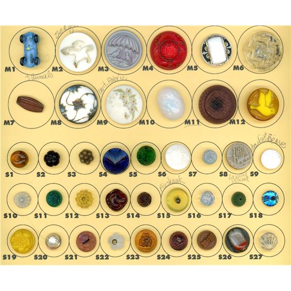 A partial card of division one and three glass buttons