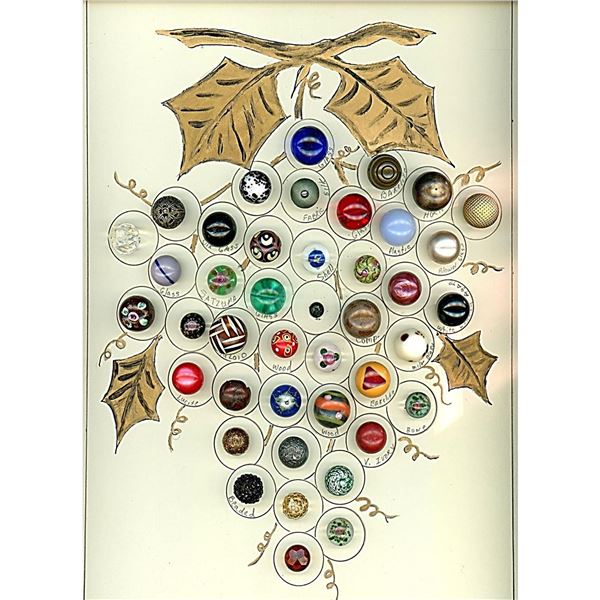 A card of division one and three assorted ball buttons