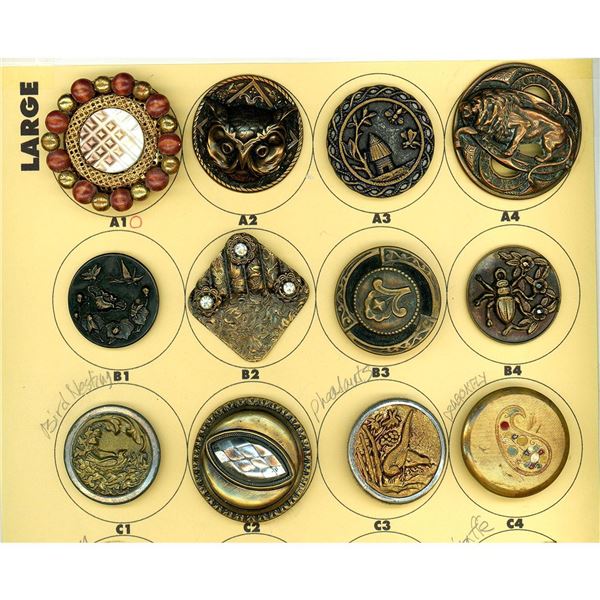 A partial card of division 1 & 3 metal buttons