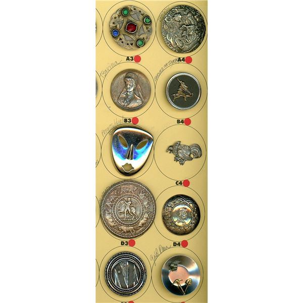 A partial card of division 1 & 3 metal buttons