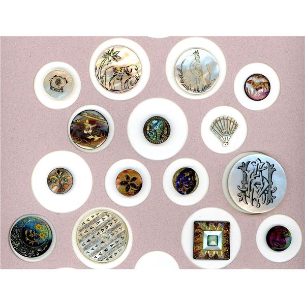 A partial card of division one pearl buttons