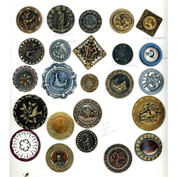 A card of division one and three mostly metal buttons