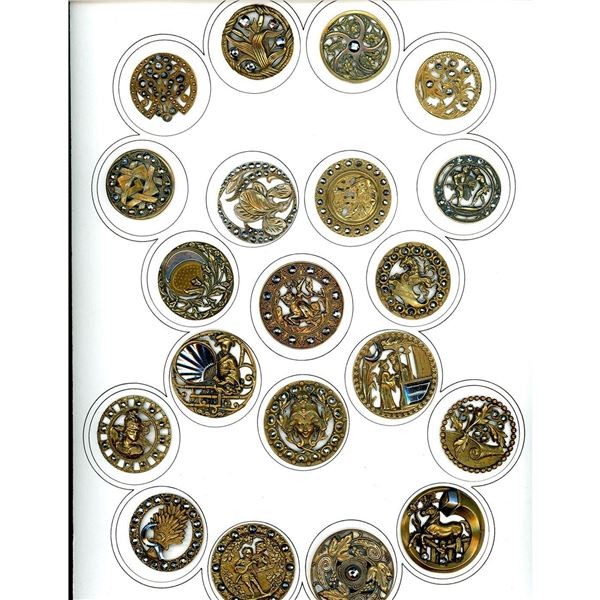 A full card of division one metal and steel buttons