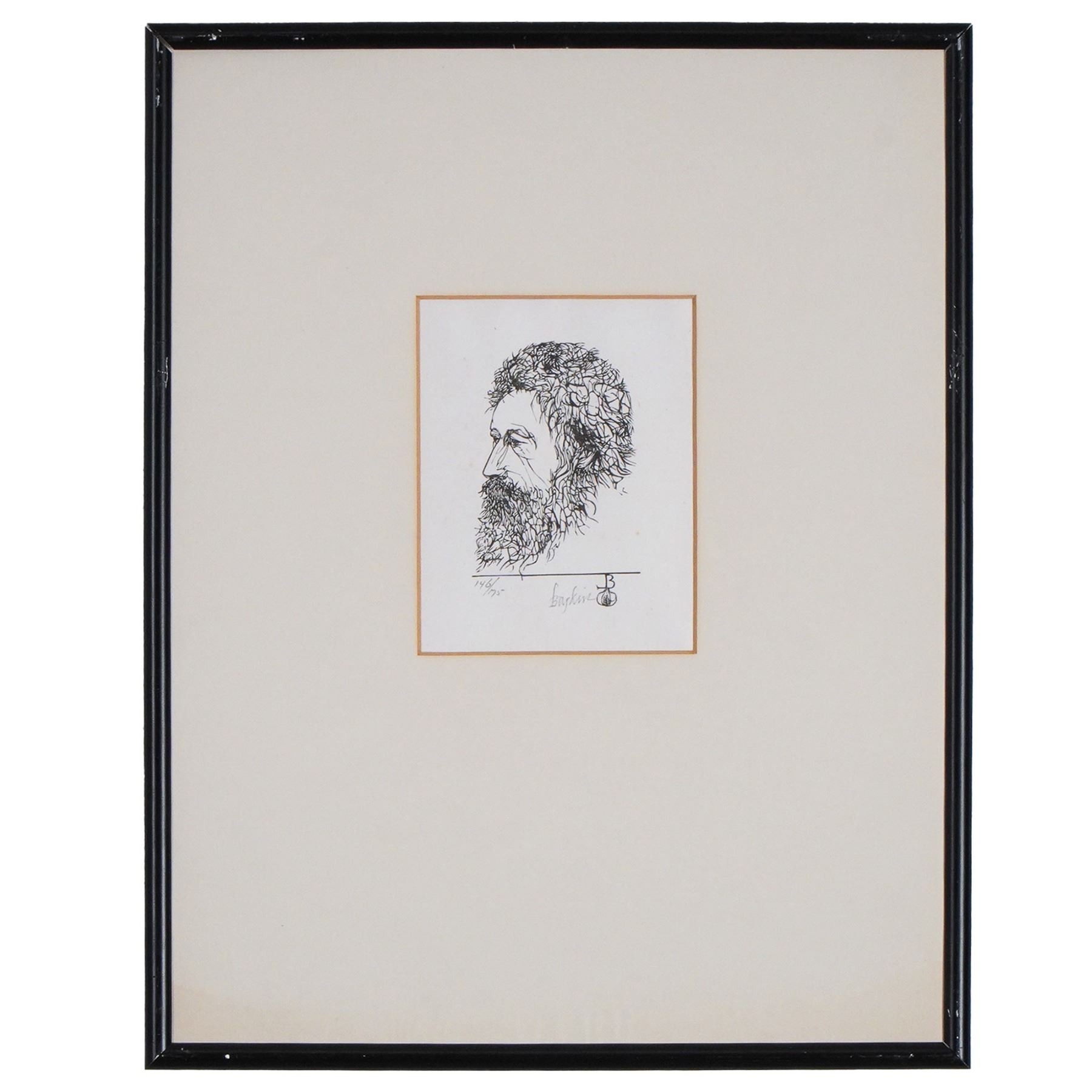 Leonard Baskin, Engraving on Paper, Portrait of William Morris, Signed