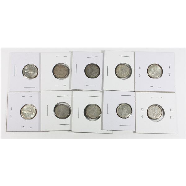 #41  1967 10 CENT SILVER DIMES CANADA  LOT OF 10