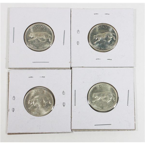 #43 1967 25 CENTS CANADA SILVER COIN LOT 4 BOBCAT