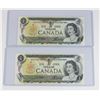 Image 1 : #66 LOT  2 1973 CANADA ONE DOLLAR BILLS SEQUENTIAL