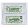 Image 2 : #66 LOT  2 1973 CANADA ONE DOLLAR BILLS SEQUENTIAL