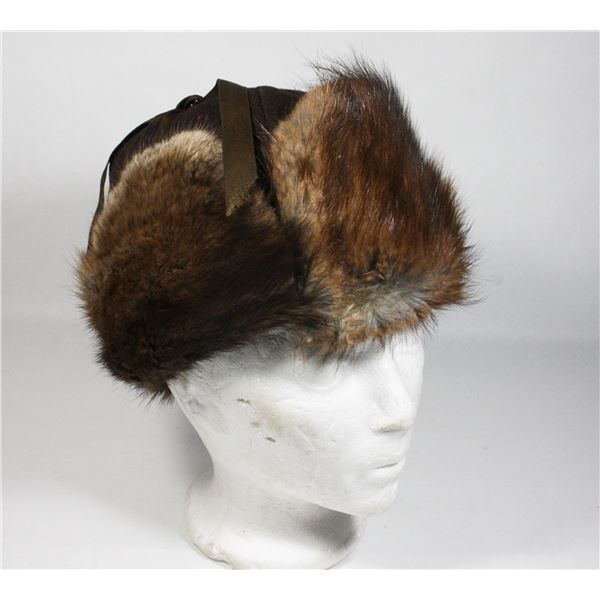 #140 CANADA MUSKRAT WINTER FUR HAT POLICE MILITARY