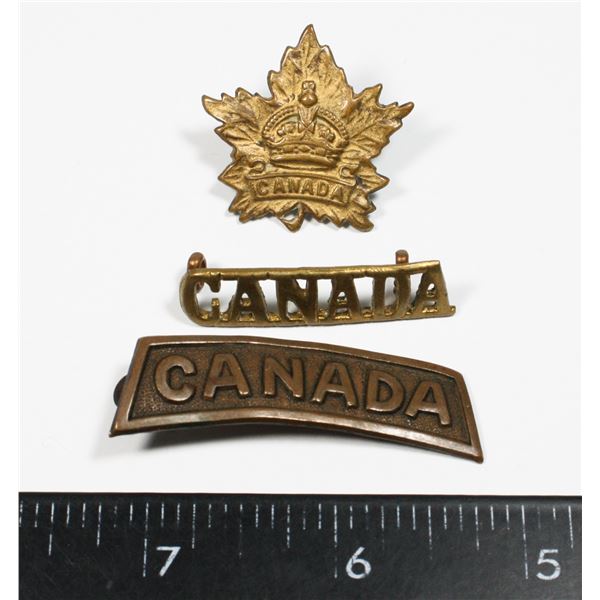 #160 WW1 CANADIAN SHOULDER TITLE COLLAR BADGE LOT