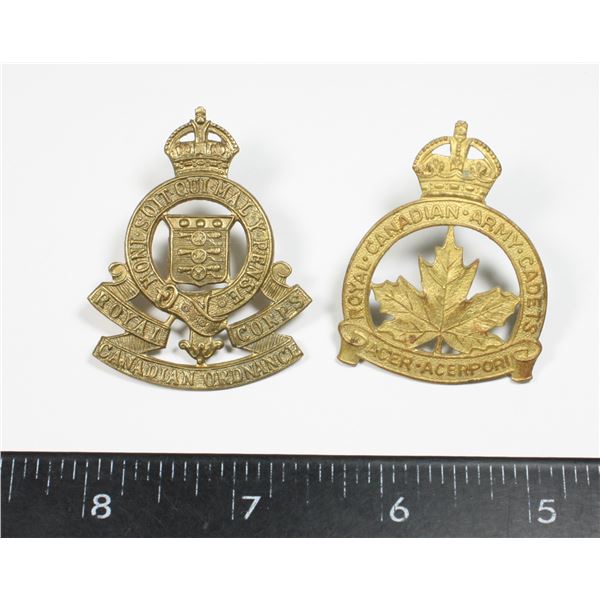 #163 LOT WW2 CANADIAN CAP BADGE RCOC + RCAC