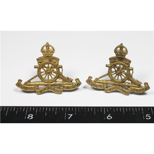 #167 SET ROYAL CANADIAN ARTILLERY WW2 COLLAR BADGE