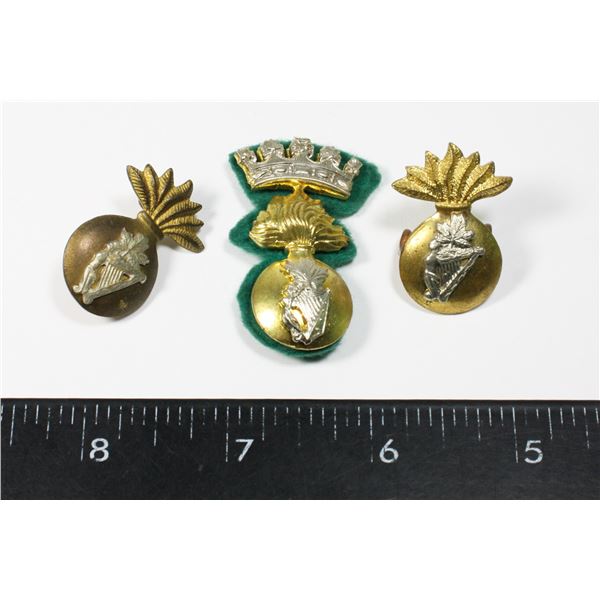 #183 IRISH FUSILIERS OF CANADA CAP BADGE +COLLARS