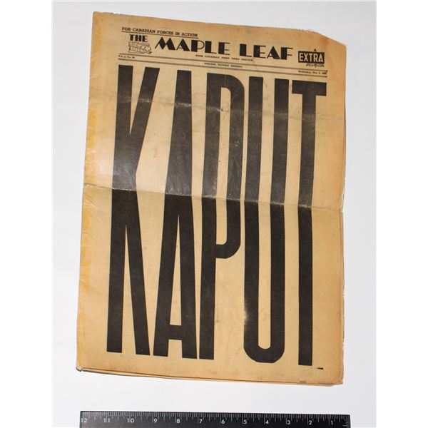 #319 WW2 MAPLE LEAF CANADA NEWSPAPER END OF WAR