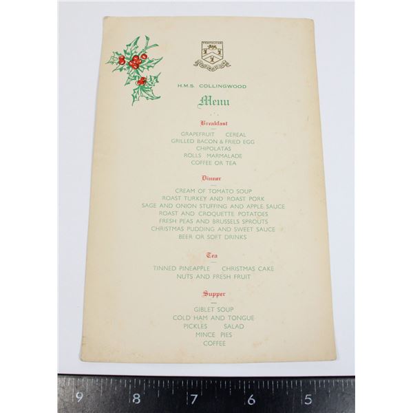 #334 HMS COLLINGWOOD ROYAL NAVY SHIP MENU
