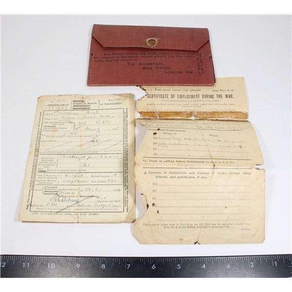 #338 WW1 MILITARY WALLET W/ DOCUMENTS NAMED