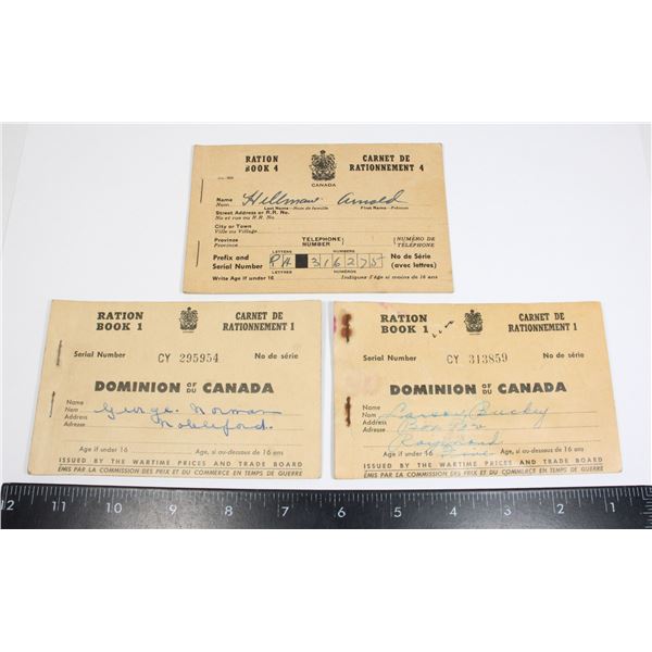 #341 WW2 CANADIAN RATION BOOK LOT OF 3