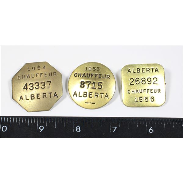 #870 1954 1955 1956 ALBERTA CHAUFFEUR BADGE LOT