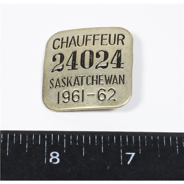 #872 1961-62 SASKATCHEWAN CHAUFEUR BADGE 24024